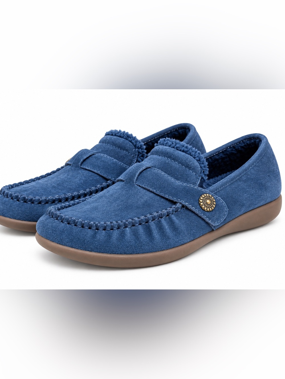NWOT Revitalign Blue Suede Moccasin Loafers Women’s 10B